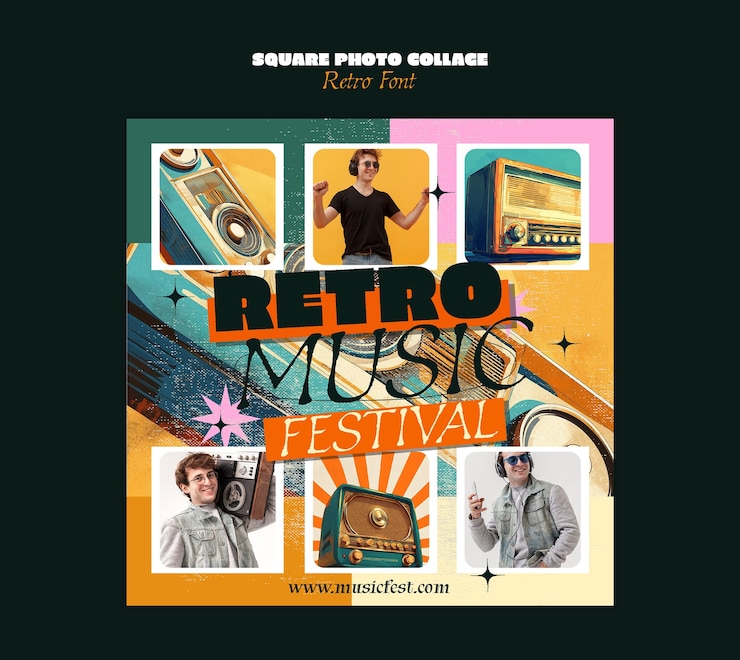 PSD grátis festival de música retrô
