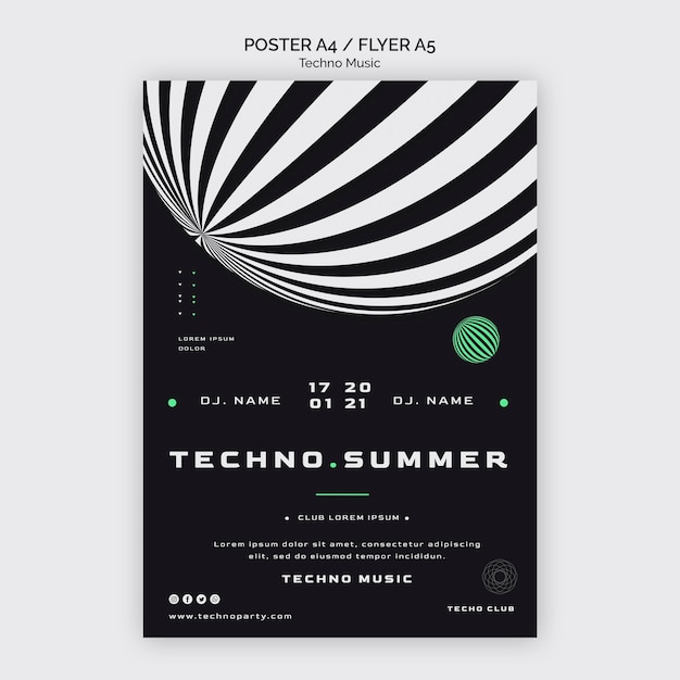 PSD grátis festival de música techno em modelo de pôster de verão