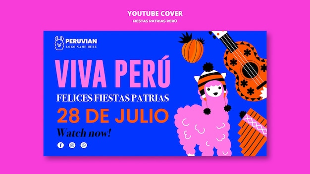 PSD grátis fiestas patrias celebração peru capa do youtube