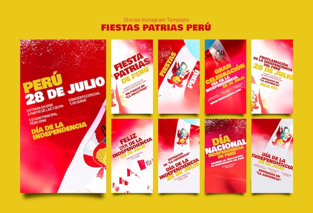 PSD grátis fiestas patrias peru celebração histórias do instagram