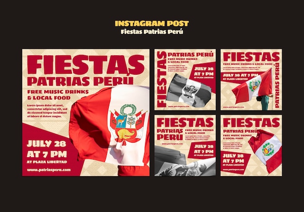 PSD grátis fiestas patrias peru posts de instagram de celebração