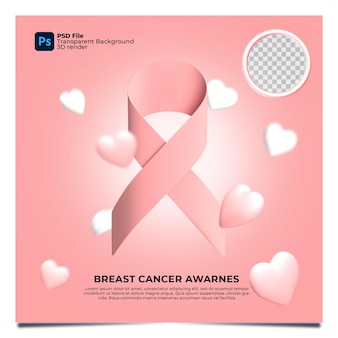 Fita do mês da conscientização do câncer de mama 3d cor rosa transparente com elementos