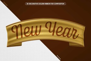 Fita dourada 3d realista para composição de ano novo