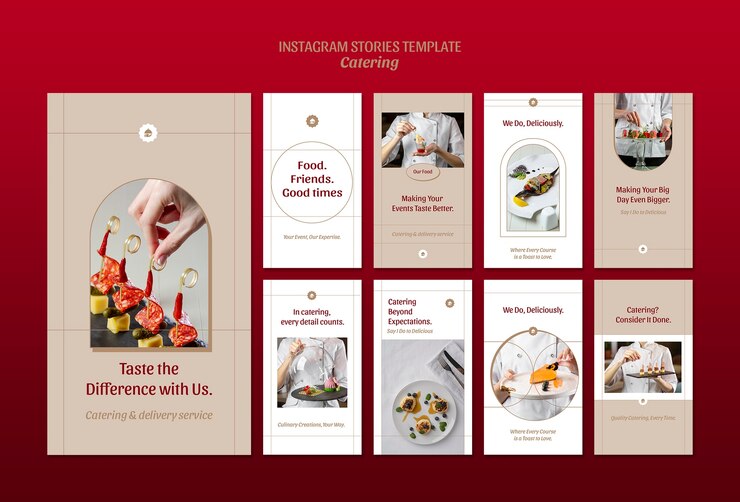 PSD grátis flat design catering service instagram stories