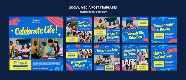 PSD grátis flat design dia internacional da cerveja postagens no instagram