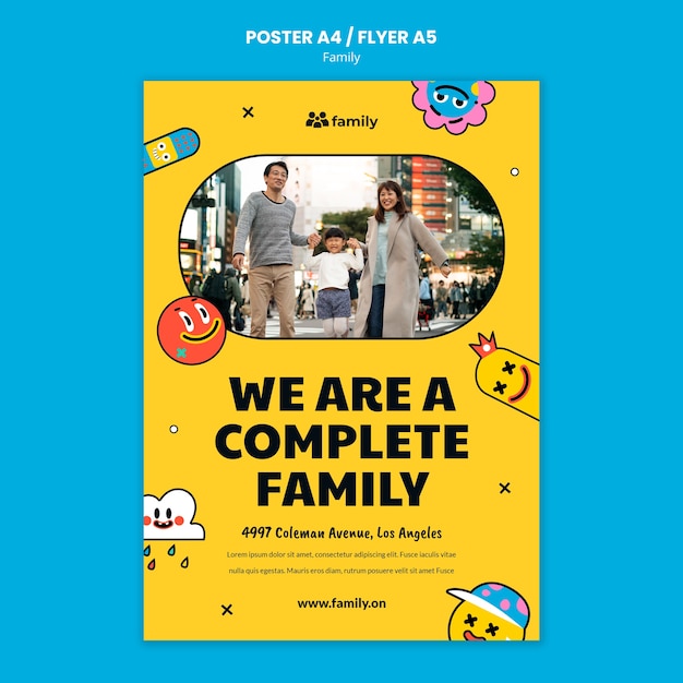 PSD grátis flat design família pôster ou modelo de design de folheto