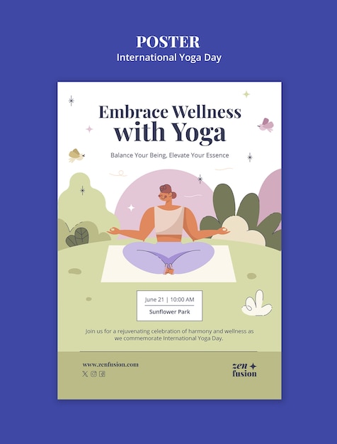 PSD grátis flat design international yoga day template