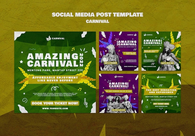 Flat design postagens modelo de carnaval