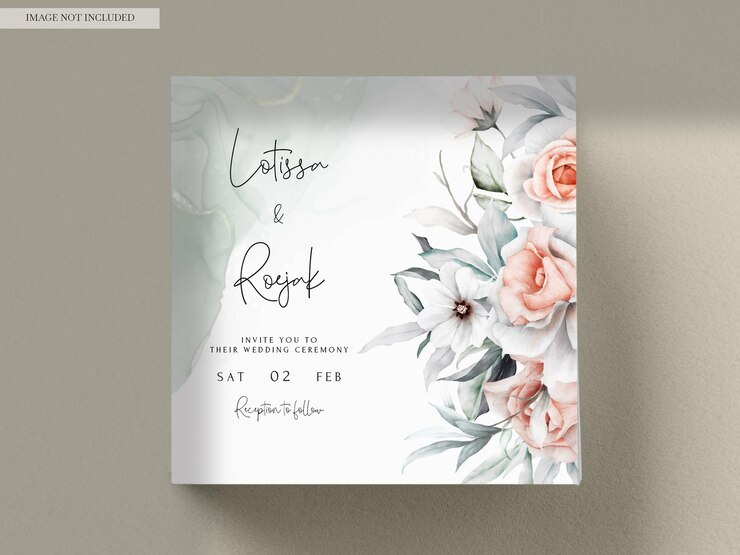 PSD grátis flor de pêssego vintage elegante e cartão de convite de casamento floral cinza