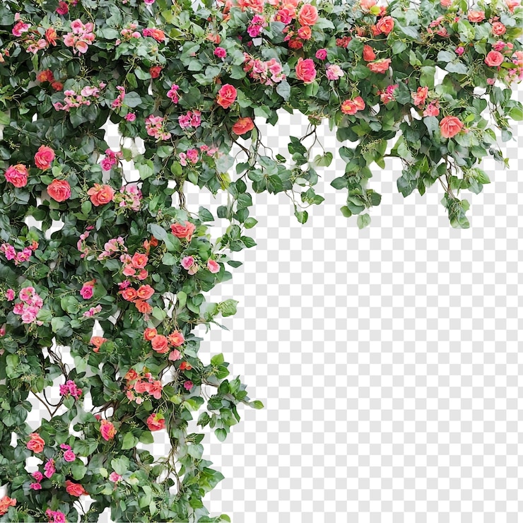 PSD grátis floral corner border rosas cor-de-rosa e folhas verdes