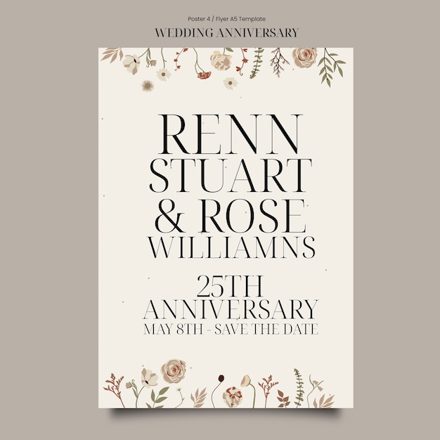 PSD grátis floral wedding anniversary template