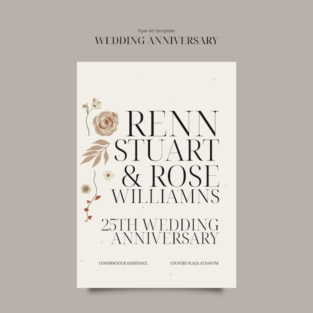 PSD grátis floral wedding anniversary template