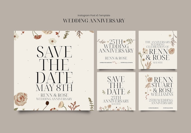 PSD grátis floral wedding anniversary template