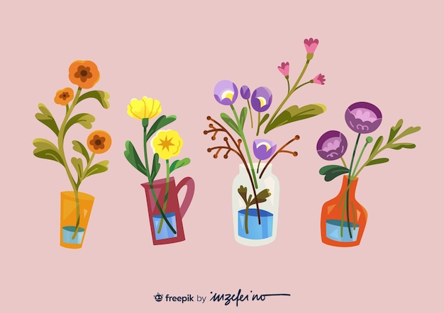 Flores coloridas em vasos