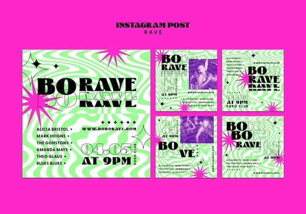 Fluid shapes rave evento postagens no Instagram