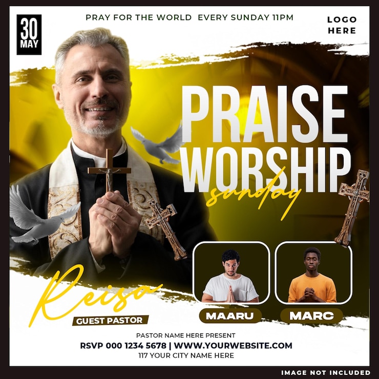 PSD grátis flyer da conferência da igreja, postagem nas redes sociais e banner na web