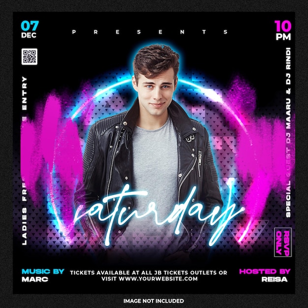 Flyer da festa do DJ do clube, postagem nas redes sociais