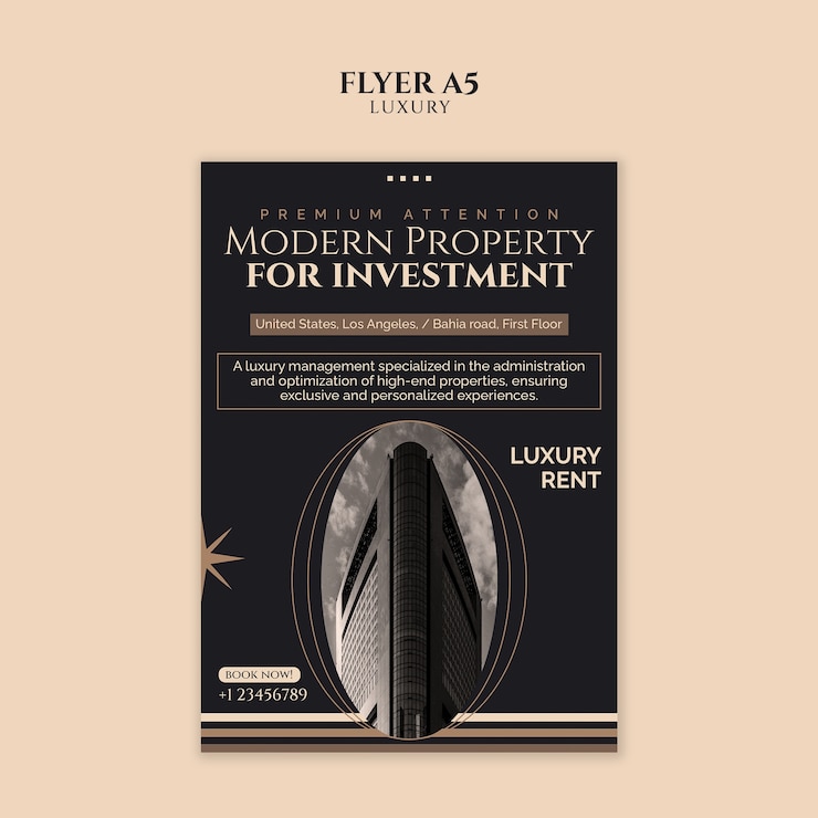 PSD grátis flyer de investimento em imóveis de luxo para propriedades modernas em los angeles