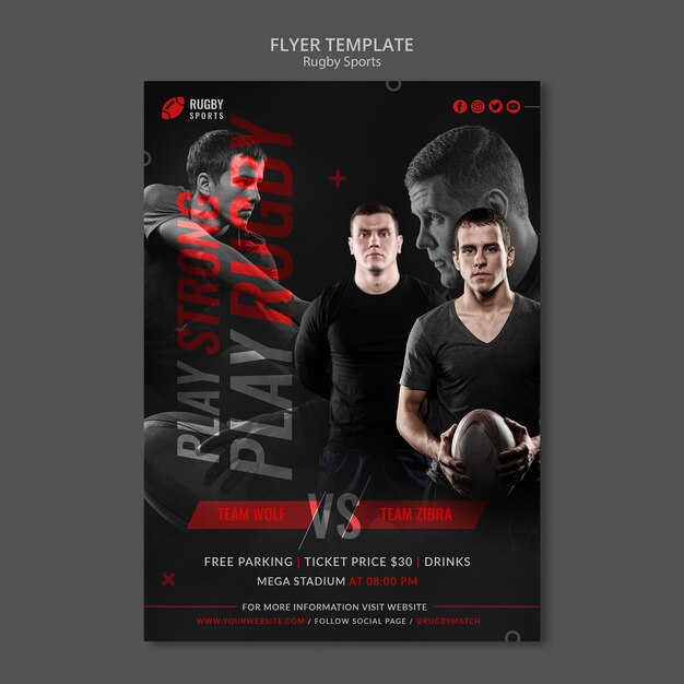 Flyer vertical de esportes de rugby