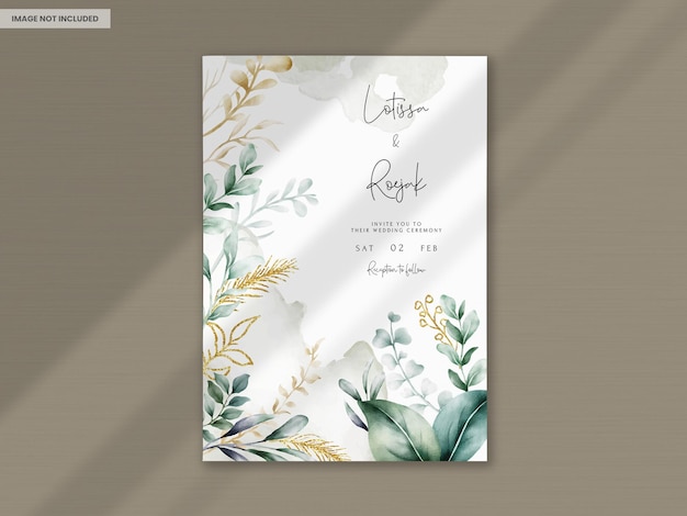 folhas aquarela cartão de convite de casamento