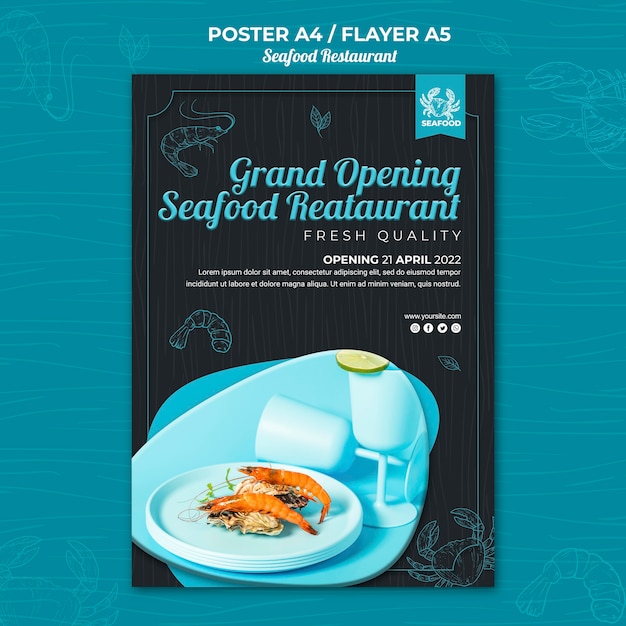 Folheto de restaurante de frutos do mar