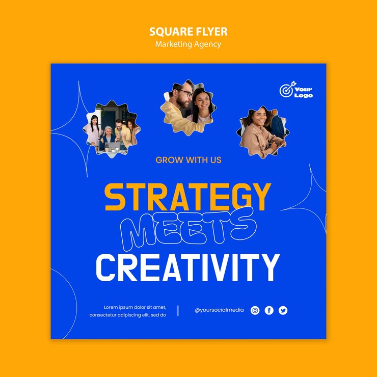 PSD grátis folheto quadrado da agência de marketing de design plano