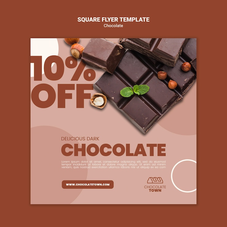 PSD grátis folheto quadrado de chocolate delicioso