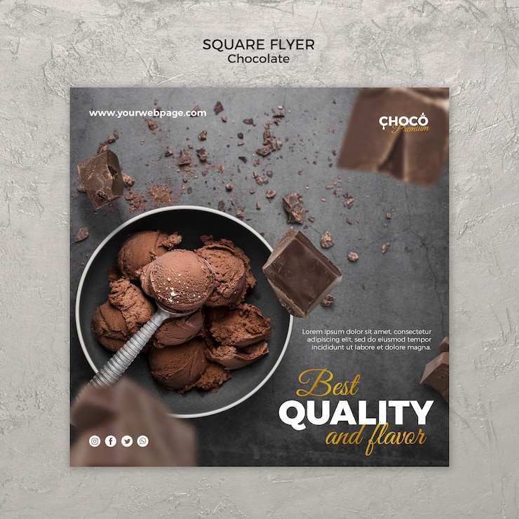 PSD grátis folheto quadrado de conceito de chocolate