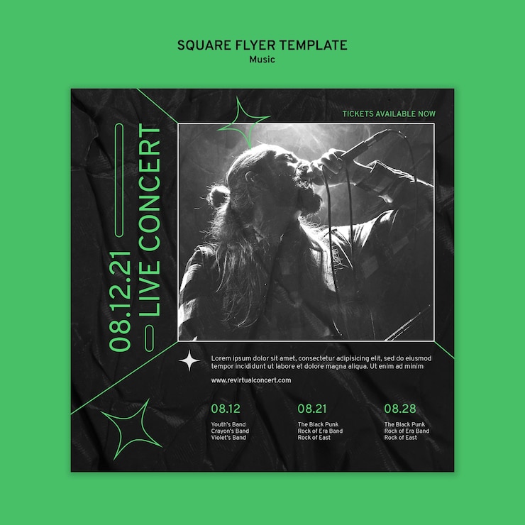PSD grátis folheto quadrado de concerto virtual