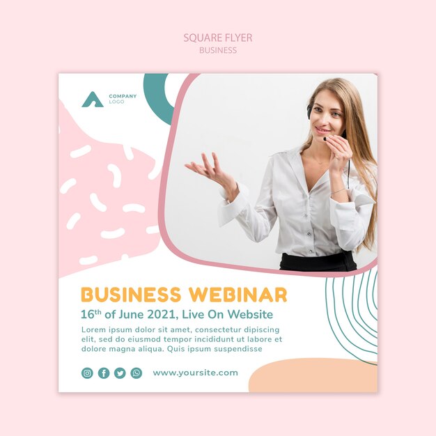 Folheto quadrado de webinar de negócios