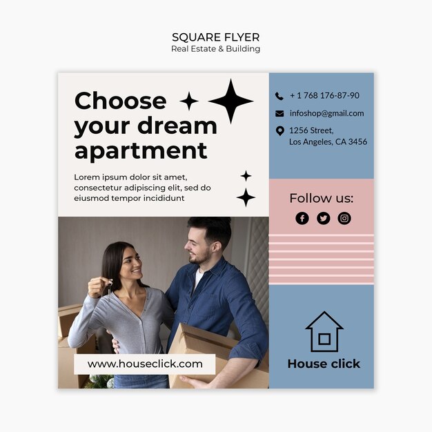Folheto quadrado imobiliário e de construção