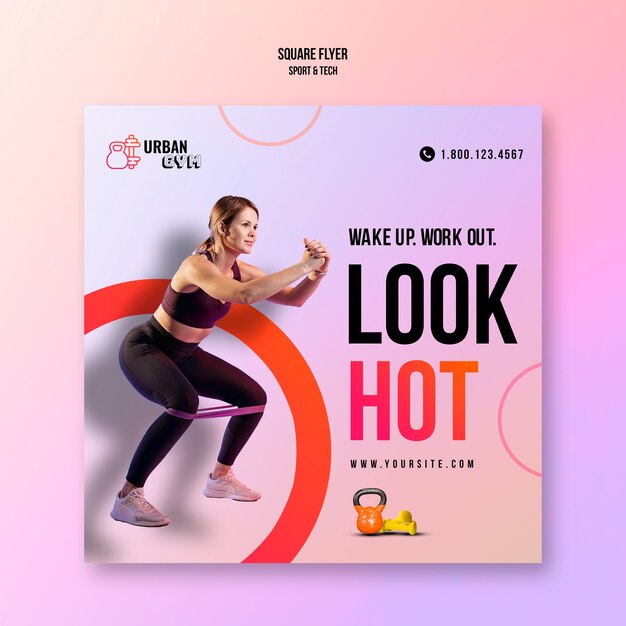 Folheto quadrado para fitness e exercício