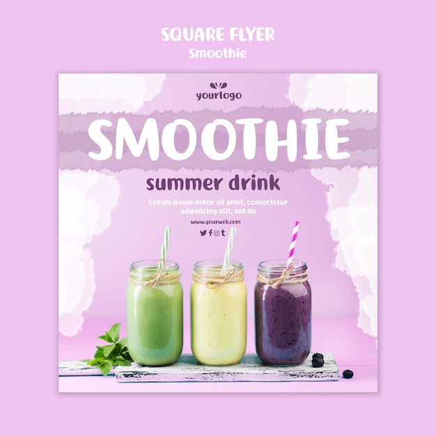 Folheto quadrado refrescante de smoothie