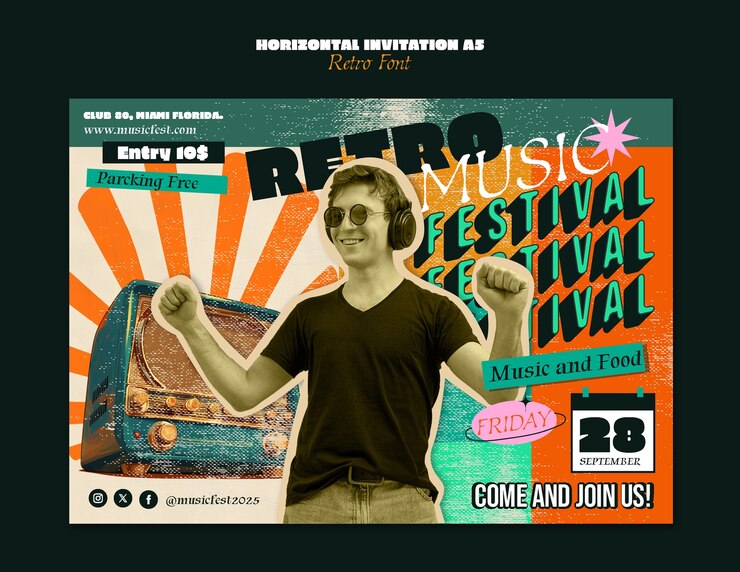 PSD grátis folheto retro do festival de música