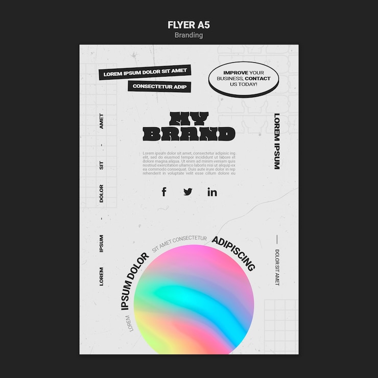 PSD grátis folheto vertical para a marca da empresa com forma de círculo colorido