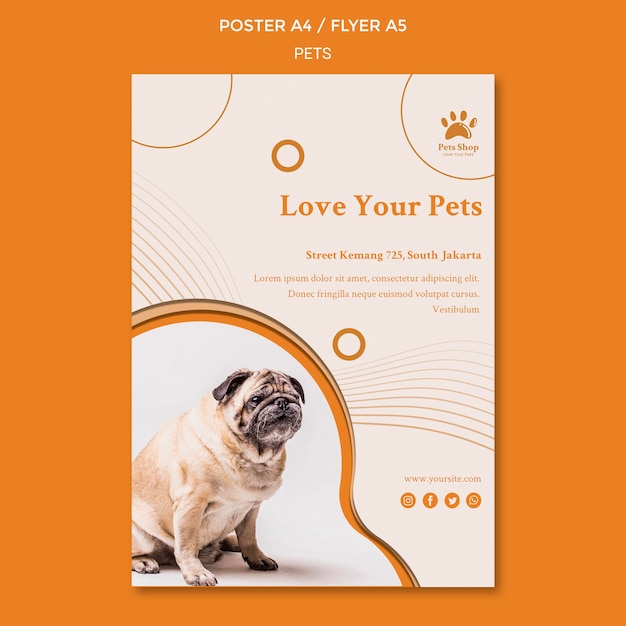 PSD grátis folheto vertical para pet shop com cachorro
