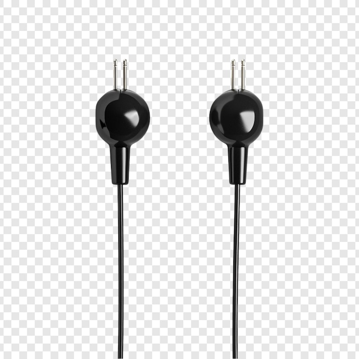PSD grátis fones de ouvido pretos closeup de estúdio de um par de fones de ouvito com fio pretos isolados em um fundo transparente