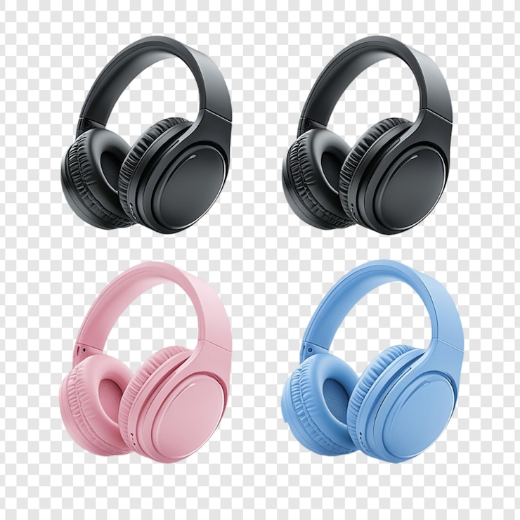 PSD grátis fones de ouvido sem fios elegantes em rosa, azul e preto