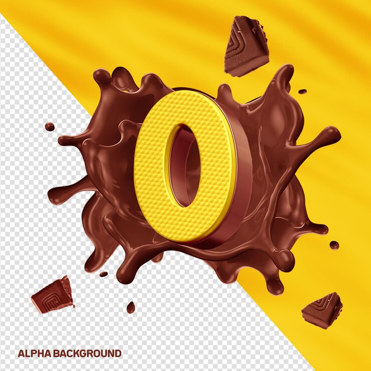 PSD grátis fontore alfabeto 3d número 0 amarelo com chocolate