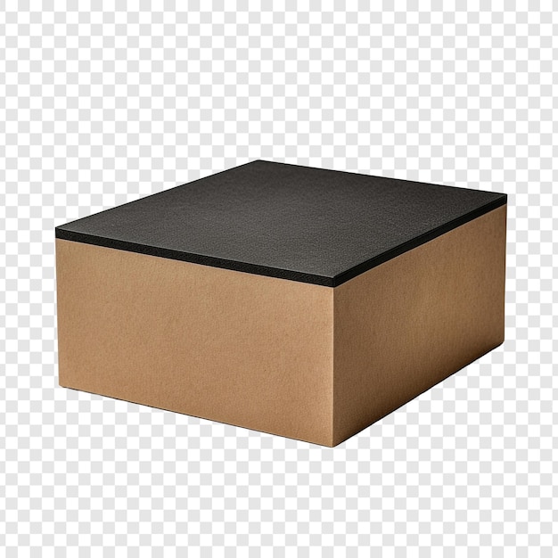 Fotografia de estúdio de uma caixa marrom preta isolada em fundo transparente