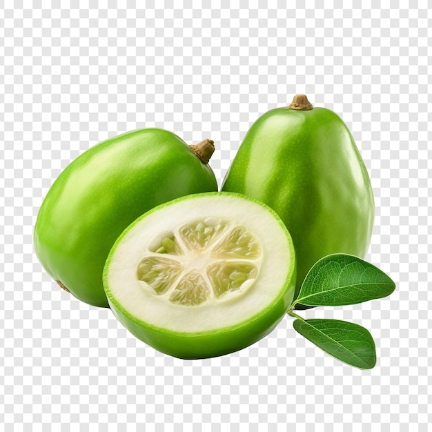 Frutos de feijoa isolados sobre fundo transparente