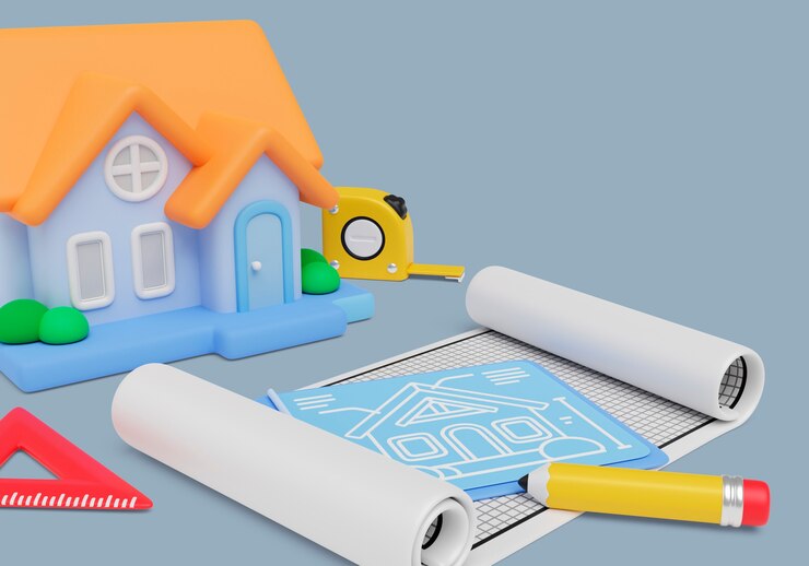 PSD grátis fundo 3d com itens de arquitetura e engenharia