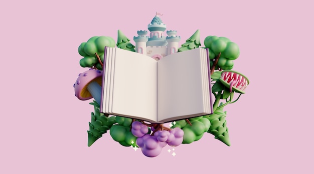 PSD grátis fundo 3d com livro infantil de leitura de conto de fadas