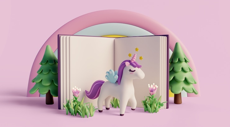 PSD grátis fundo 3d com livro infantil de leitura de conto de fadas