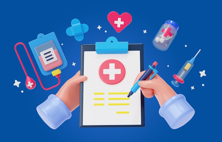 PSD grátis fundo 3d com venda de elementos médicos