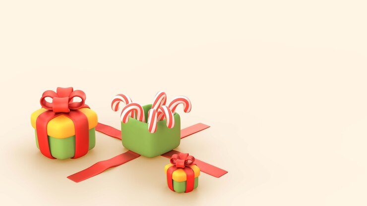 PSD grátis fundo 3d de natal com presentes e bastões de doces