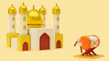 PSD grátis fundo 3d do ramadã com palácio e tambor
