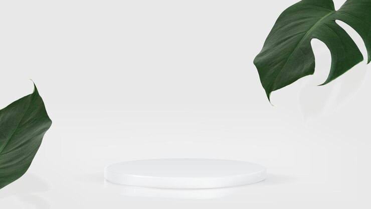 PSD grátis fundo de apresentação de produto 3d psd com pódio branco e folha de monstera