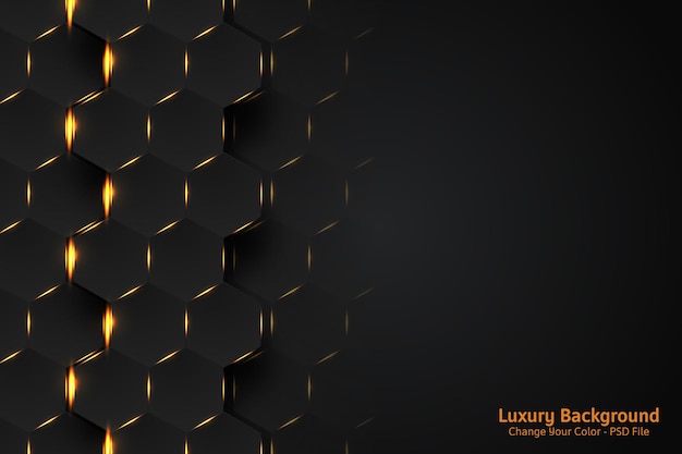 Fundo de luxo hexagonal preto e dourado abstrato