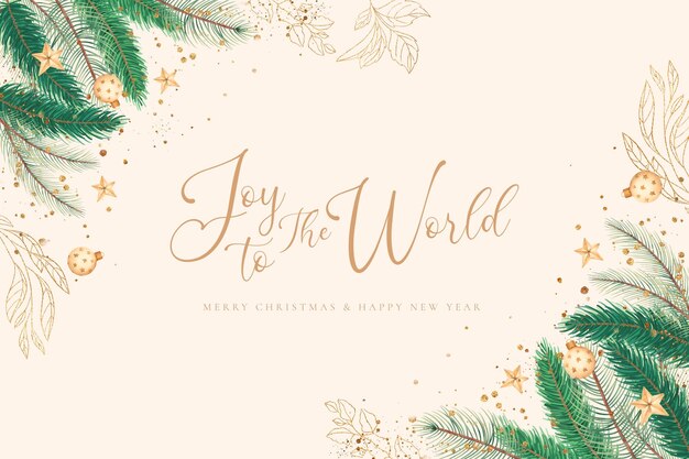 Fundo de Natal elegante com natureza aquarela e ornamentos